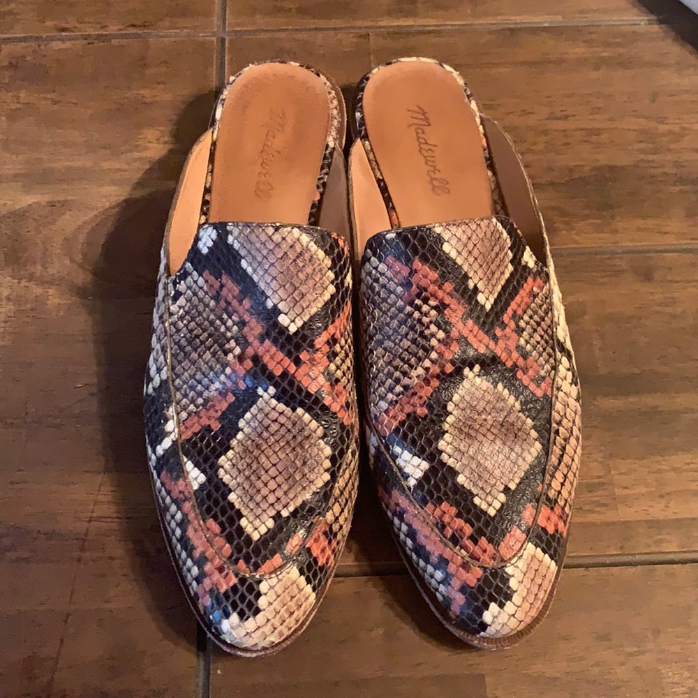 Madewell Frances Loafer Mule in Snake Embossed